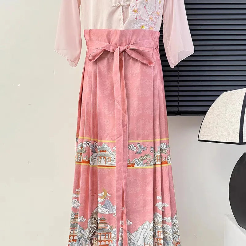 2024 Retro FRENCH Style  Jacquard Horse Face Skirt Women's Spring Fashion Versatile Pleats Lace Loose Mid Length Skirts