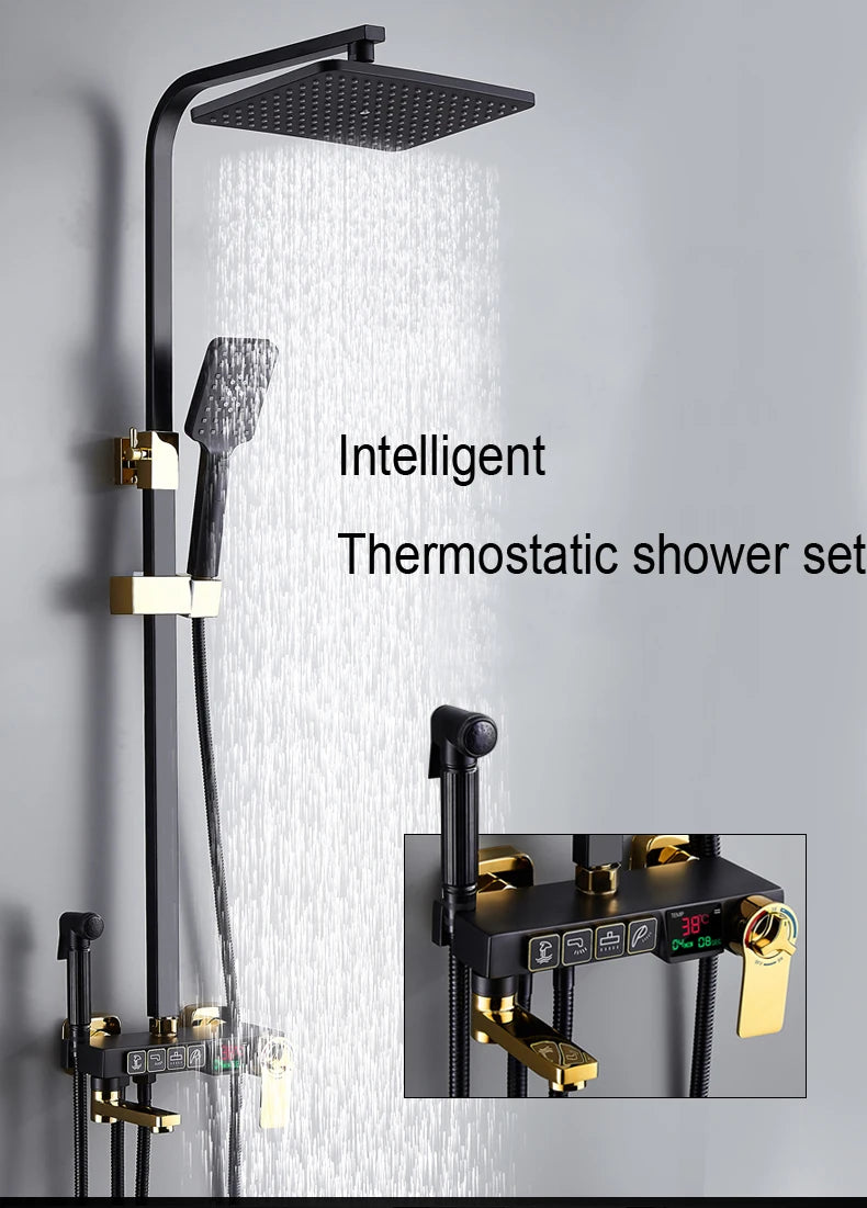 New 2024-2025 Chrome Digital Bathroom Shower System for Bathroom Accessories Brass Bathroom Mixer Faucet Thermostatic Digital Shower Set Plus FREE SHIPPING