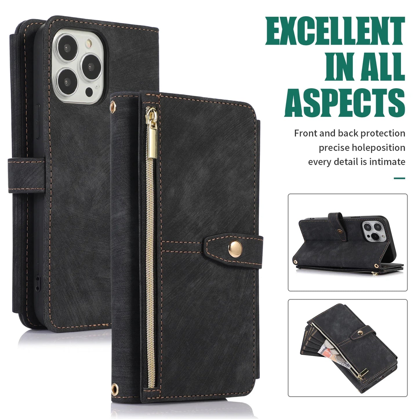 Crossbody Lanyard Card Slot Wallet Flip Case for iPhone 15 14 13 12 11 Pro Max Mini X XS 8 7 Plus SE 2020 2022 PU Leather Cover