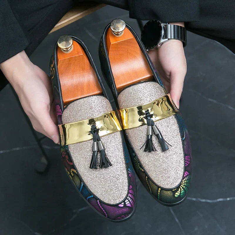 New 2025  Loafers for Men Flock Embroider Tassel Casual Shoes Slip-On Breathable Handmade Mens Dress Shoes Size 38-47