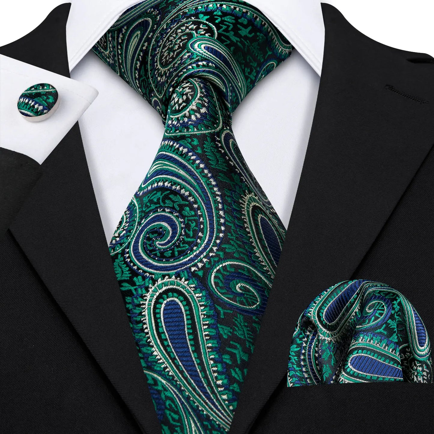 Amazony Epic Green Silk Mens Tie Hanky Cufflinks Set Mint Grass Teal Bottle Sage Pea Green Necktie For Male Wedding Business Party