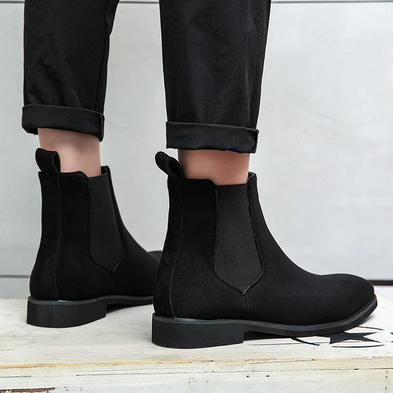 Trendy Brand 2025  British Style Men Boots High Top Slip On Suede Leather Ankle Boots Spring Autumn New Chelsea Boots Men Casual Shoes