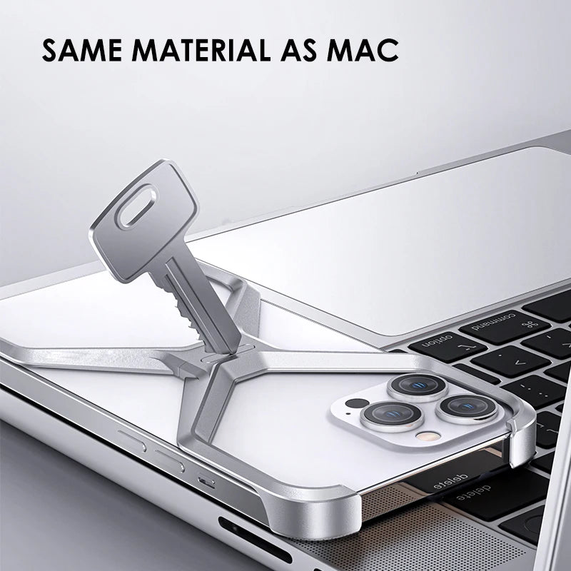 Aluminum Alloy Rimless X Type Phone Case For iPhone 14 15 Pro Max Metal Heat Dissipation Removable Armor Shockproof Cover Funda