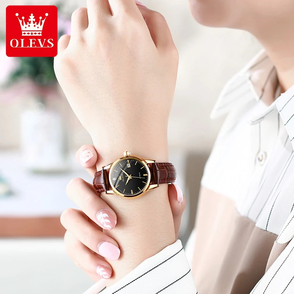 2024 OLEVS 6629 Mechanical Fashion Watch Gift Genuine Leather Watchband Round-dial Calendar Luminous