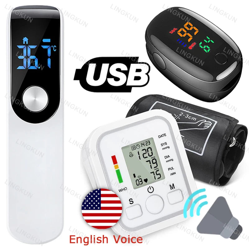 English Voice Digital Arm Blood Pressure Cuff Sensor Monitor BP Automatic Pressure Tonometer Tensiometer Heart Rate Pulse Meter