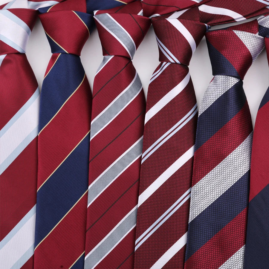 Luxury 8CM Mens Ties Necktie Red Color Stripes Ties For Man Groom Jacquard Woven Neck Tie For Business Wedding Party