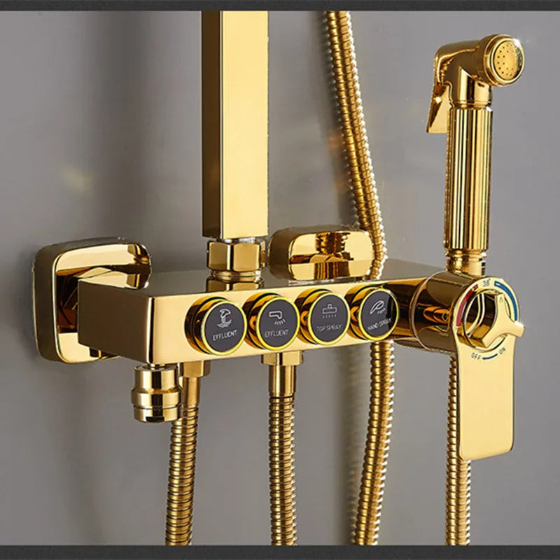 Free Shipping - Brand New 2024-2025 Gold Thermostatic Bathroom Shower Set Hot Cold Bathroom Faucet Accessories 12 Inch Shower Head Golden Bathroom Shower System