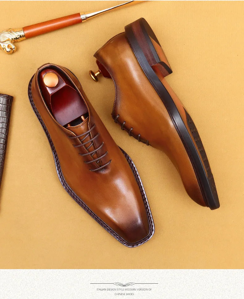 Handmade Mens Wedding Oxford Shoes Brown Genuine Leather Brogue Men's Dress Shoes Lace Up Business Formal Shoes for Men