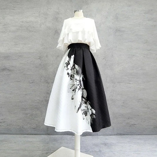 Vintage High Waist Women Tutu Skirt French Women's Clothes High-End Printing All-match Streetwear Irregular Skirts A-line Skirt