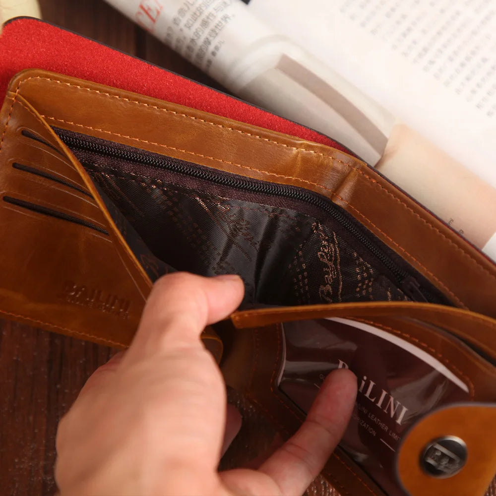 Brand New Collection 2024-2025 Man's wallets High Quality Retro Hunter Wallets Men Credit Business Card Holders Money Clip With Buckle Male Purses