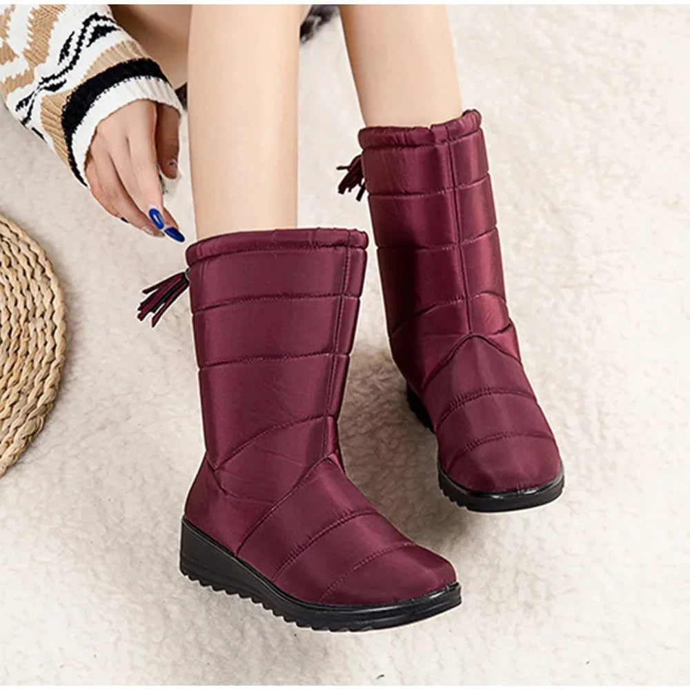 Winter Boots Women's Mid-Calf Snow Boots Women Shoes Wedges Keep Warm Fur Female Boot Shoes Chaussure Femme Botines Mujer 2024