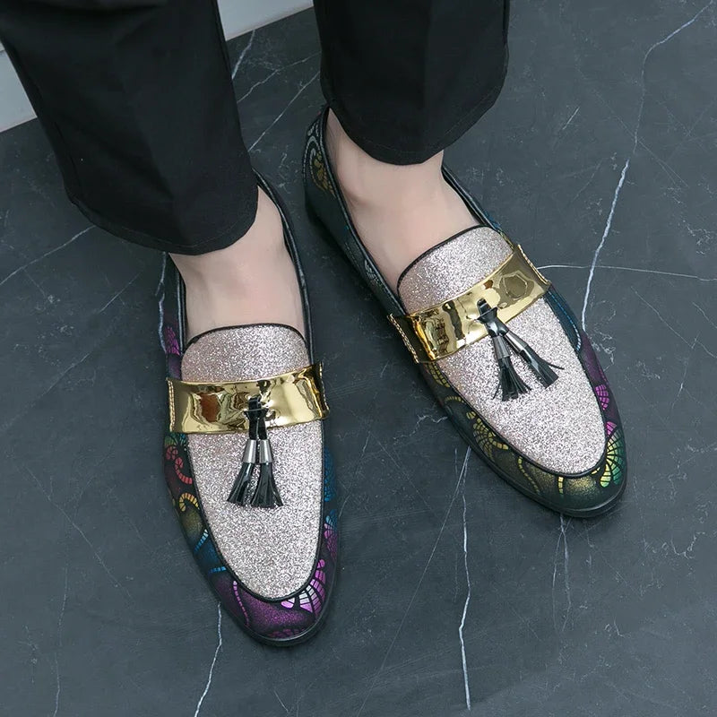 New 2025  Loafers for Men Flock Embroider Tassel Casual Shoes Slip-On Breathable Handmade Mens Dress Shoes Size 38-47