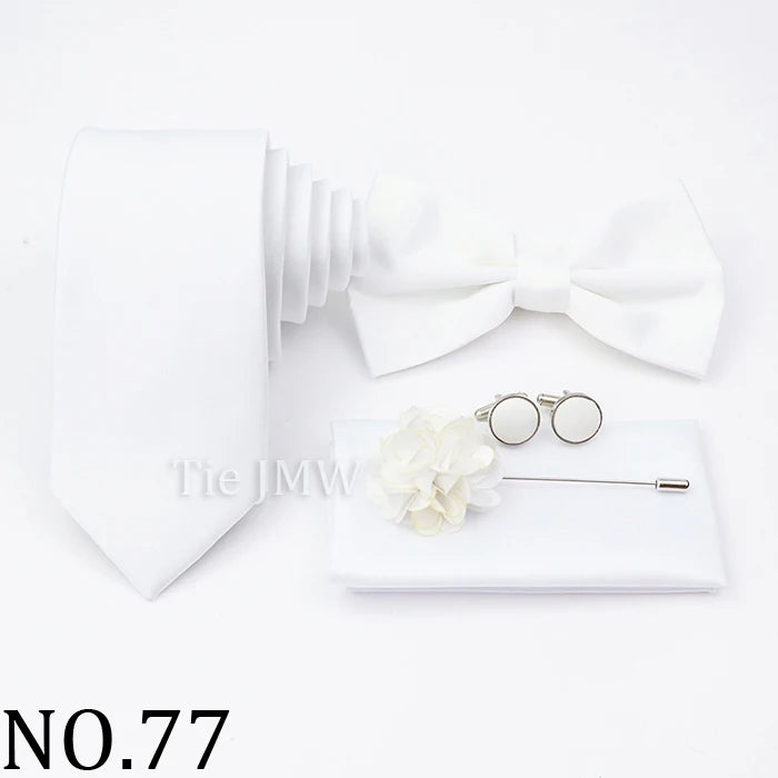 Hot Sale Pink Purple Sage Green Tie Set Polyester Necktie Bowtie Cufflink Brooch For Groom Suit Wedding Cravat Shirt Accessory