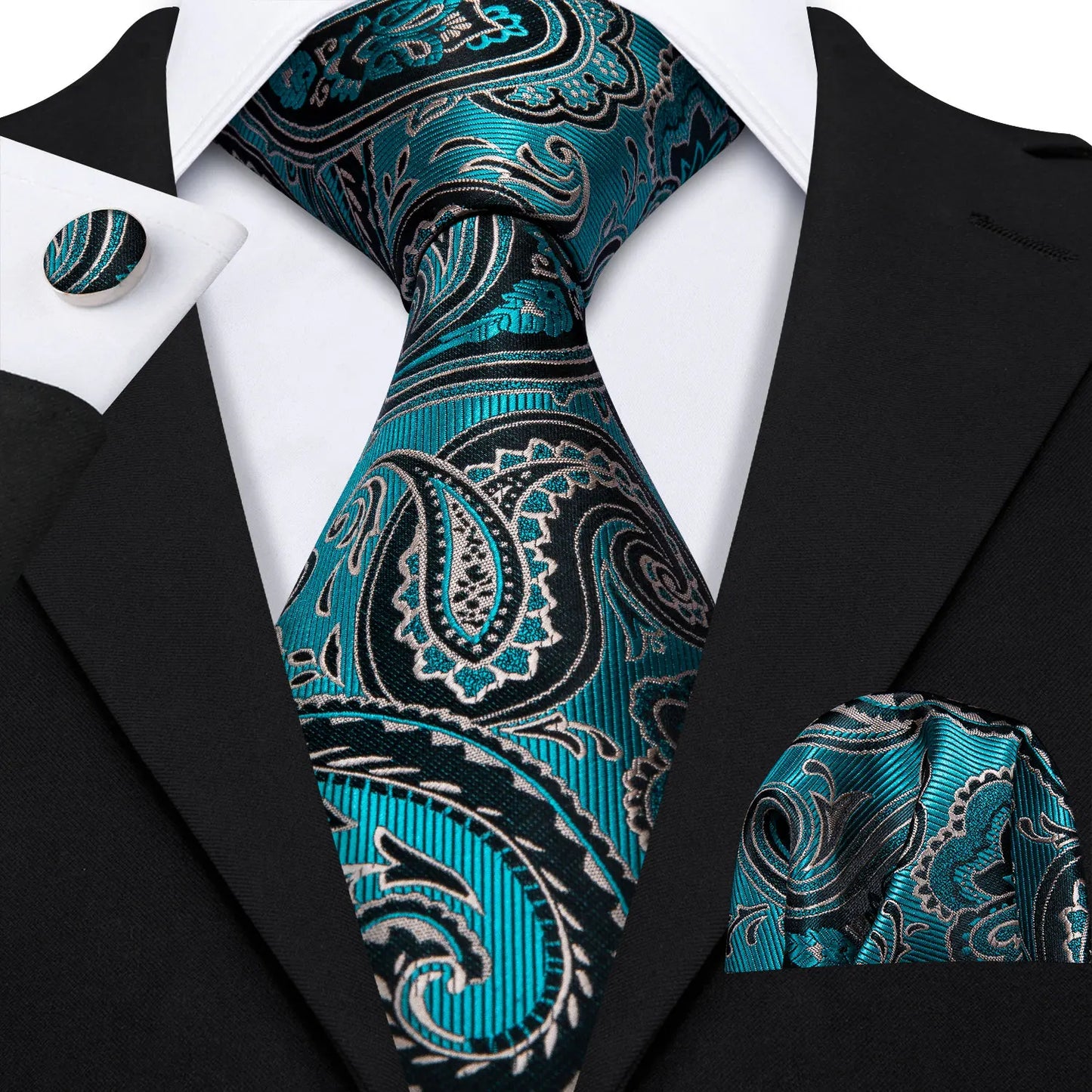 Amazony Epic Green Silk Mens Tie Hanky Cufflinks Set Mint Grass Teal Bottle Sage Pea Green Necktie For Male Wedding Business Party