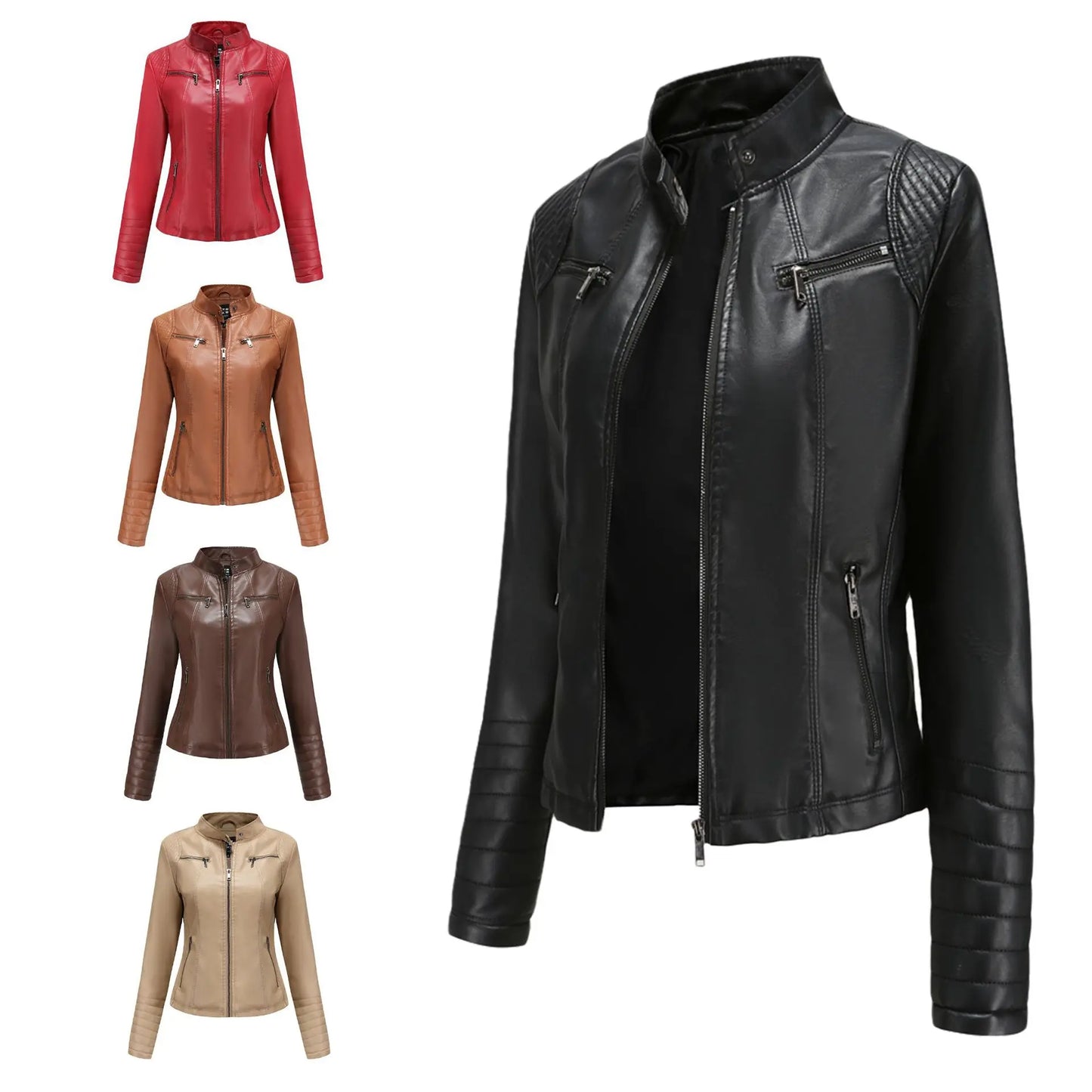 2025 Ladies New Autumn Motorcycle Short Chic PU Leather Jacket