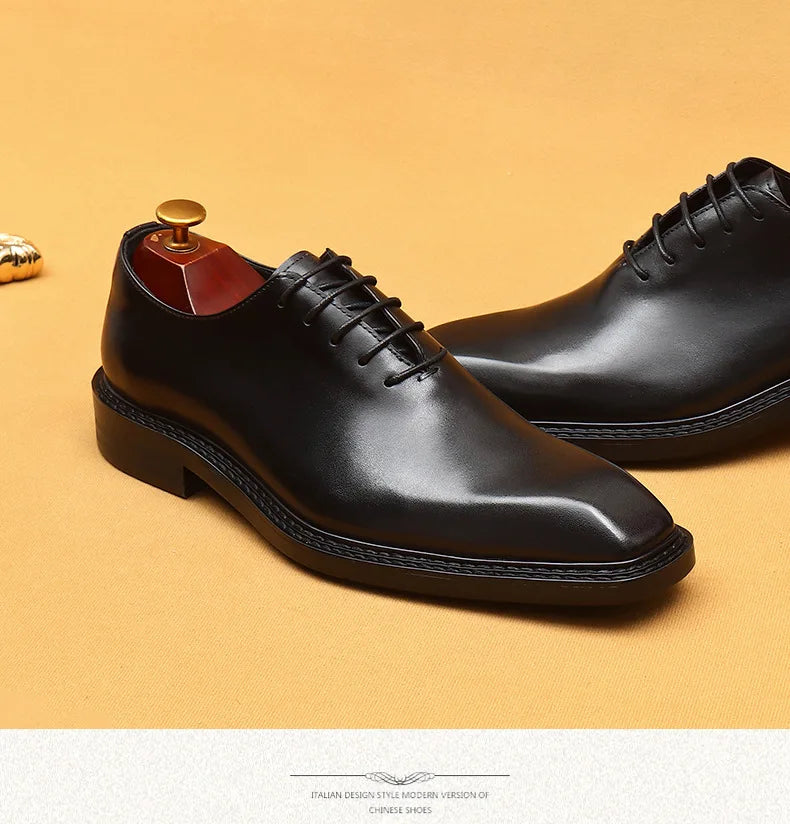 Handmade Mens Wedding Oxford Shoes Brown Genuine Leather Brogue Men's Dress Shoes Lace Up Business Formal Shoes for Men