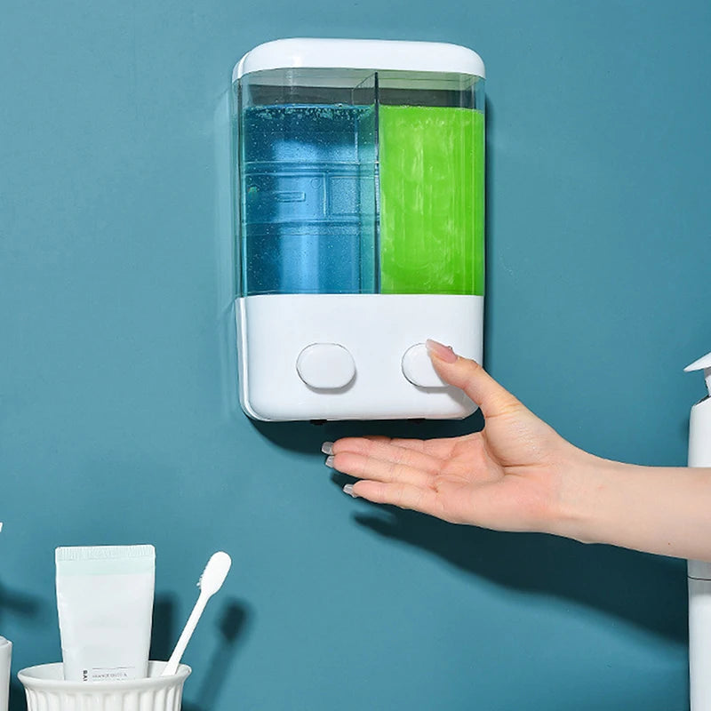 Doublehead Soap Dispenser Bathroom Wall Mount Shower Shampoo Bottle Lotion Container Holder Double Head Foam Hand Wash Dispenser