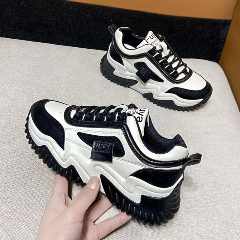 New 2024 and 2025 Trendy Dad Shoes Women's 2024 New Contrast Color Thick Sole Sports Women's Shoes Lace Up Casual Vulcanization Zapatos Mujer Traf