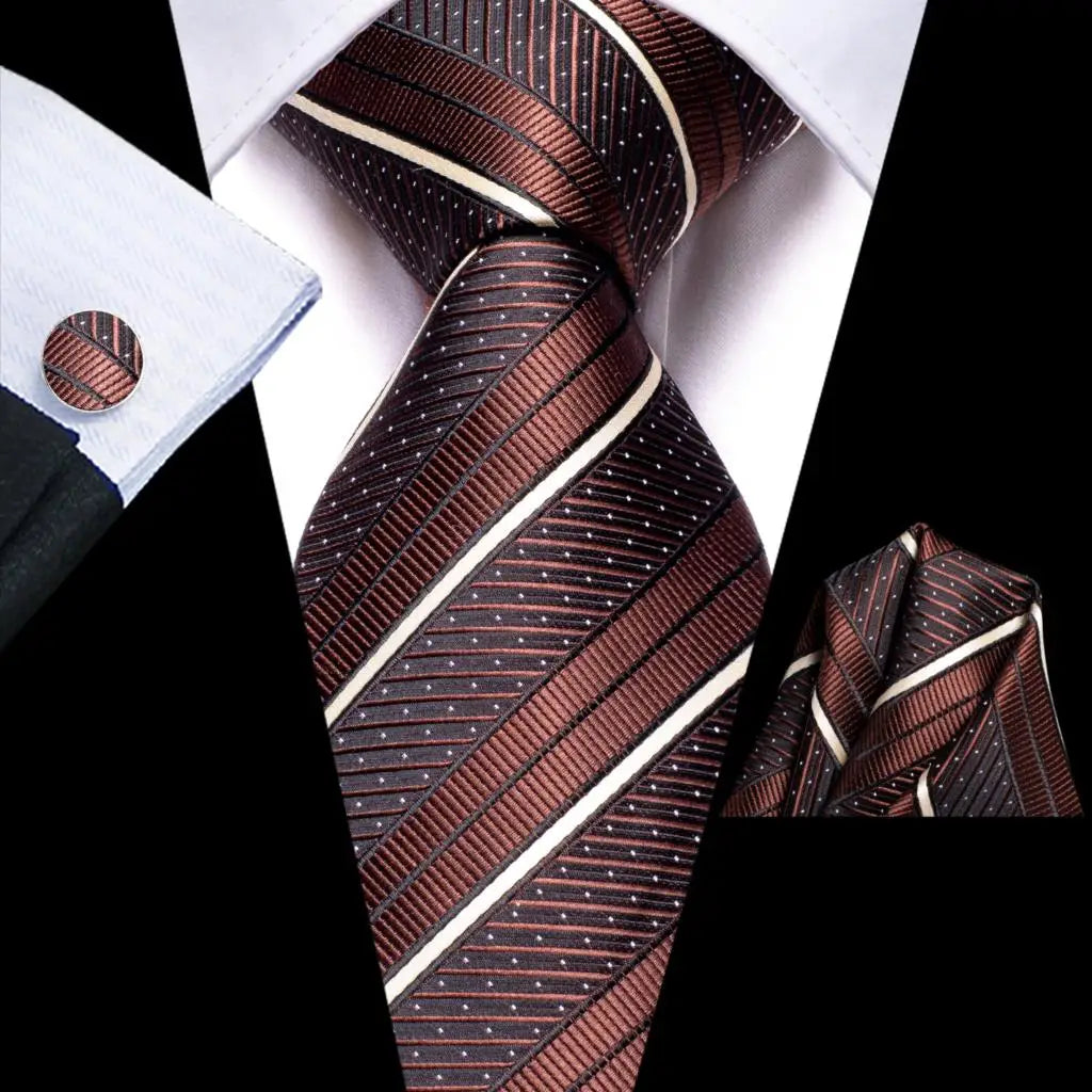 Our Brand  2025 Hi Tie Striped Sage Green Mens Fashion Necktie Handkerchief Cufflinks for Tuxedo Accessory Classic Silk Luxury Tie for Man Gift