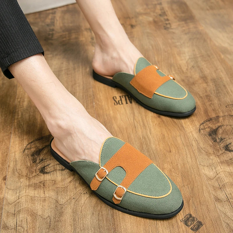 NEW 2025 Suede Leather Shoes Men's Casual Luxury Brand Handmade Muller Loafers Men Slip-On Flats Driving Dress Shoes Half Slippers 38-48