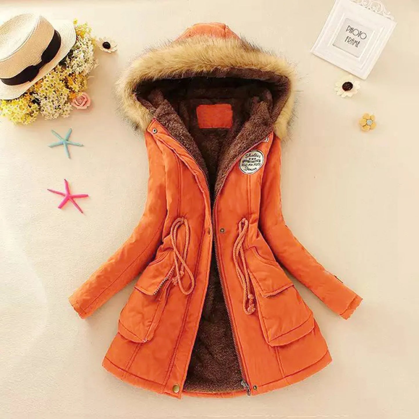Women Autumn Winter Warm Fur Hooded Parkas Thick Cotton Slim Padded Coat Casual Vintage Streetwear Oversized Overcoat Jackets