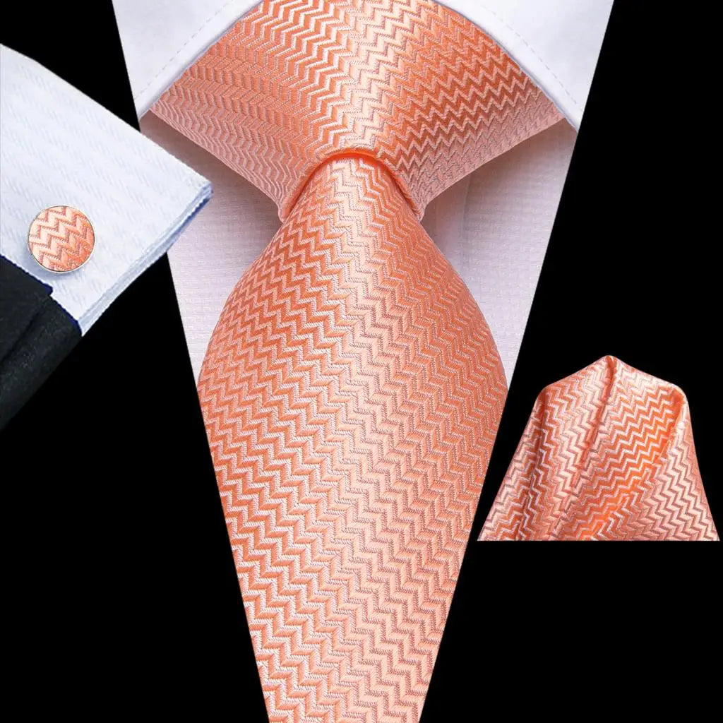 Hi-Tie Solid Green Orange Mens Fashion Necktie Handkerchief Cufflinks for Tuxedo Accessory Classic Silk Luxury Tie for Man Gift