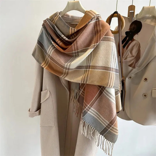 2025 Warm Plaid Cashmere Shawl Poncho Winter Scarf Luxury Print Blanket Pashmina Wraps Bufanda With Tassel Casual Stoled Echarpe