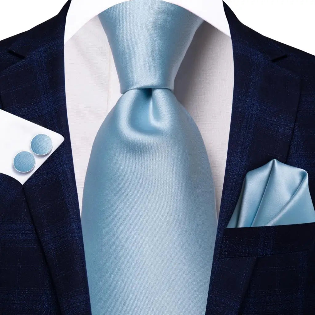 Brand New 2025 Hi-Tie Light Blue Striped Novelty Silk Wedding Tie For Men Handky Cufflinks Nicktie Set Fashion Design Business Party
