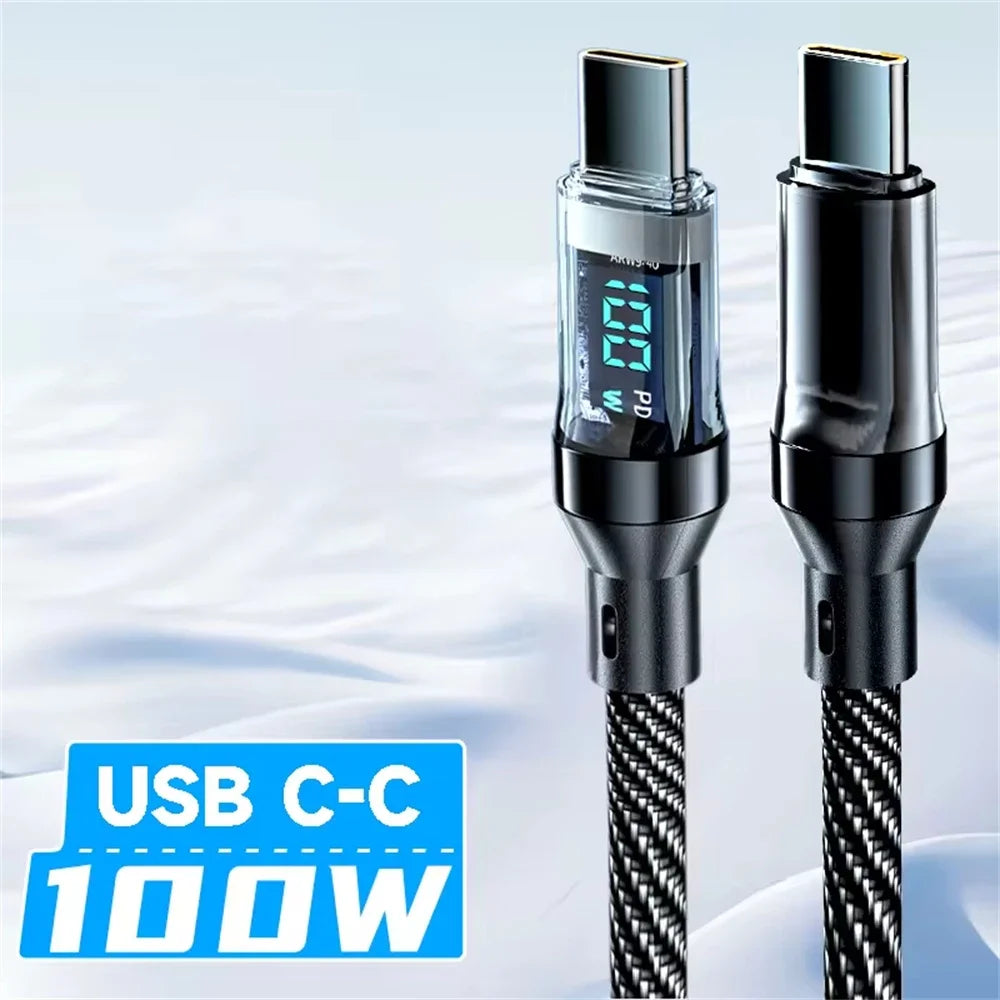 1PCS 120W Type C to Type C Super Fast Charging Cable for Phone with LED Display USB Data Cable to Type C for huawei oppo vivo