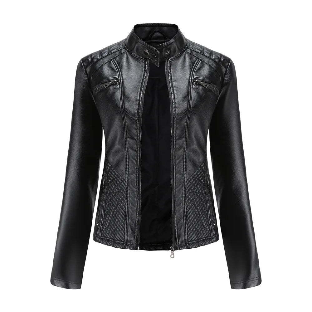 New In 2024 Spring Autumn Women's Pu Leather Jacket Fashion Casual Streetwear Coats Office Lady Black Zipper Jackets Outerwear