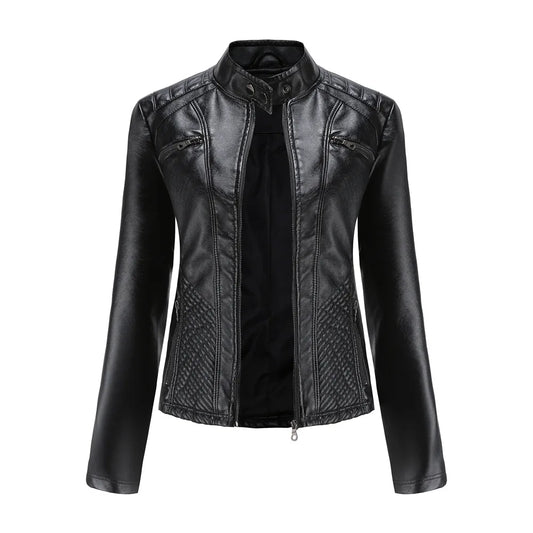 New In 2024 Spring Autumn Women's Pu Leather Jacket Fashion Casual Streetwear Coats Office Lady Black Zipper Jackets Outerwear