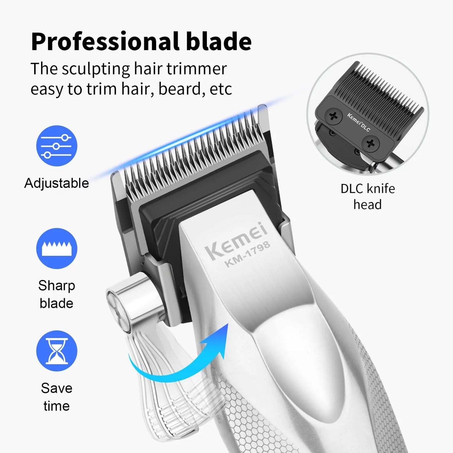 Kemei Barber Professional Hair Clipper and Hair Trimmer Combo Electric Men Zero Gapped Trimmer Fade Finish Hair Cutting Machine