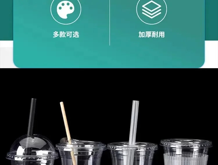 100pcs 98/90mm Caliber Cup Lid Disposable Plastic Transparent Cup Cover Milk Tea Coffee Drinks Packaged Leak Proof Cup Lids