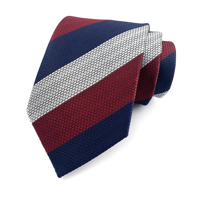 Luxury 8CM Mens Ties Necktie Red Color Stripes Ties For Man Groom Jacquard Woven Neck Tie For Business Wedding Party