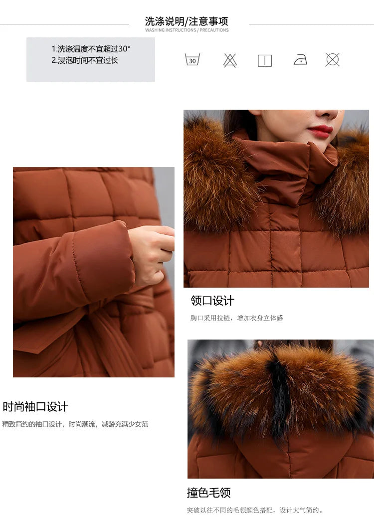 New 2024 - 2025 X-Long Down Jacket Women Casual Thick Warm Padded Coat Winter Loose Solid Hooded Parkas Lady Korean Fashion Solid Long Overcoa