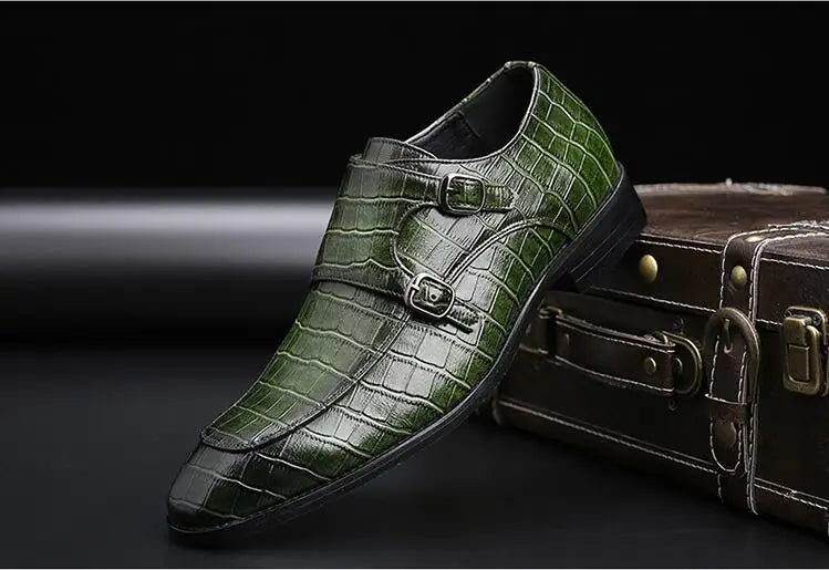 Man's Business Dress Office Shoes Crocodile Grain Leather Shoes Mens Buckle Casual Wedding Party Shoe Men Loafers Flats