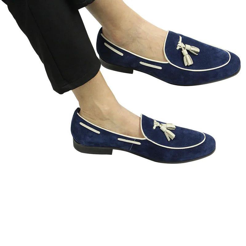 Our New Collections 2025 Penny Blue Loafer Men Shoes Fashion Tassel One-step Summer Casual Daily Office Shoes for Men Cow Suede High quality Customized