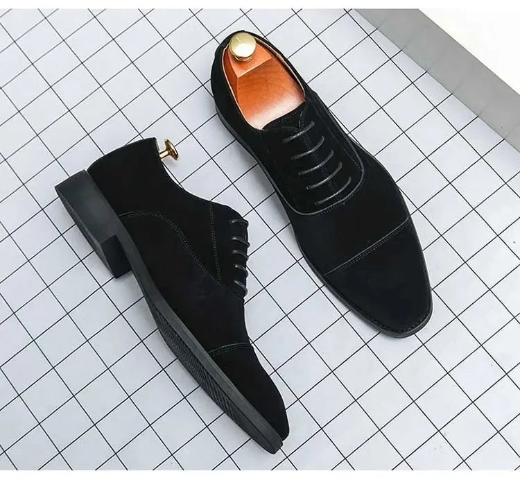 New 2024-2025 Men New Fashion Derby Shoes Pointed Anti Fleece Leather Lace up Business Dress Leather Shoes Black Brown Size 38-48