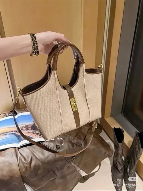 Vegetable basket bag for women 2024-2025 cloth pattern handbag large capacity niche design bucket bag PU sub-mother tote bag