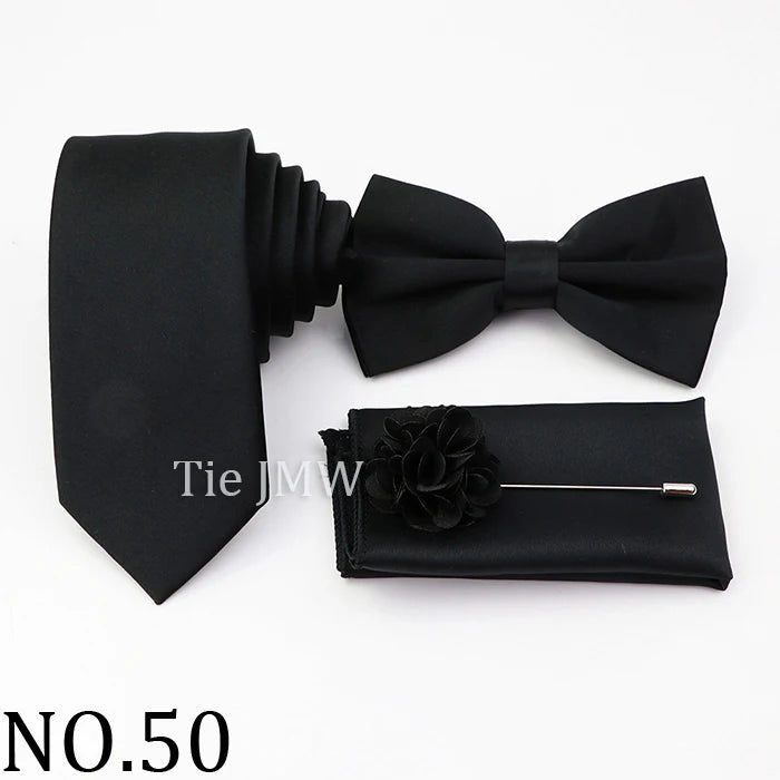 Hot Sale Pink Purple Sage Green Tie Set Polyester Necktie Bowtie Cufflink Brooch For Groom Suit Wedding Cravat Shirt Accessory