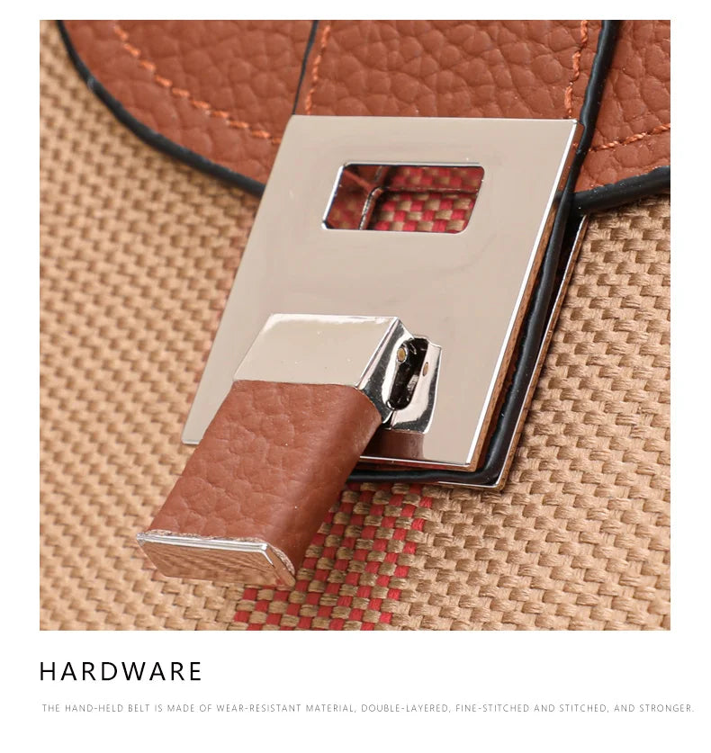 New 2024-2025 Checkered women's handbag 2024 fashionable canvas genuine leather bag large capacity multifunctional cowhide wing bag