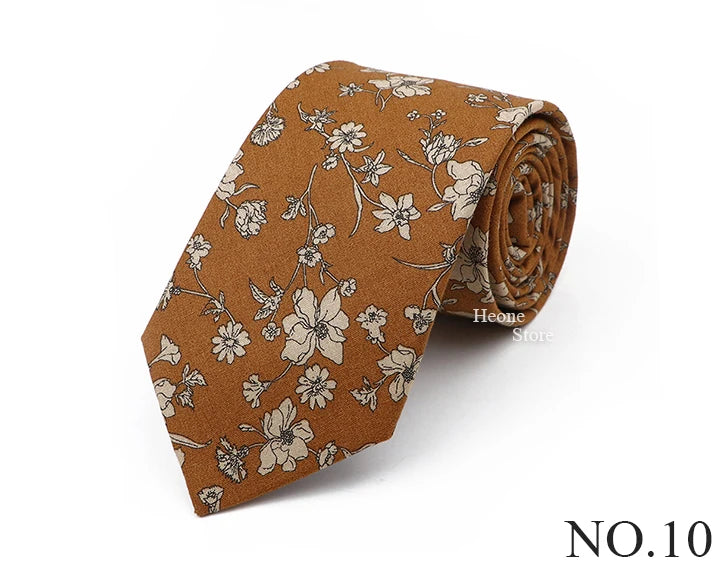 New Chic Floral Tie For Men 2025 100% Cotton Beautiful Elegant Flower Necktie White Blue Narrow Skinny Wedding Casual Cravat