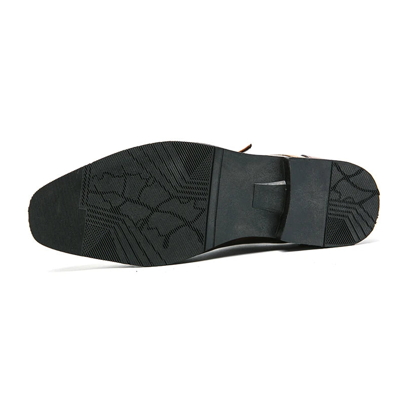 Brand new 2024-2025 Classic Monk Leather Man Shoes Color Block Round-Toe Buckle Business Dress Leather Shoes Man Casual Wedding Party Shoes For Man