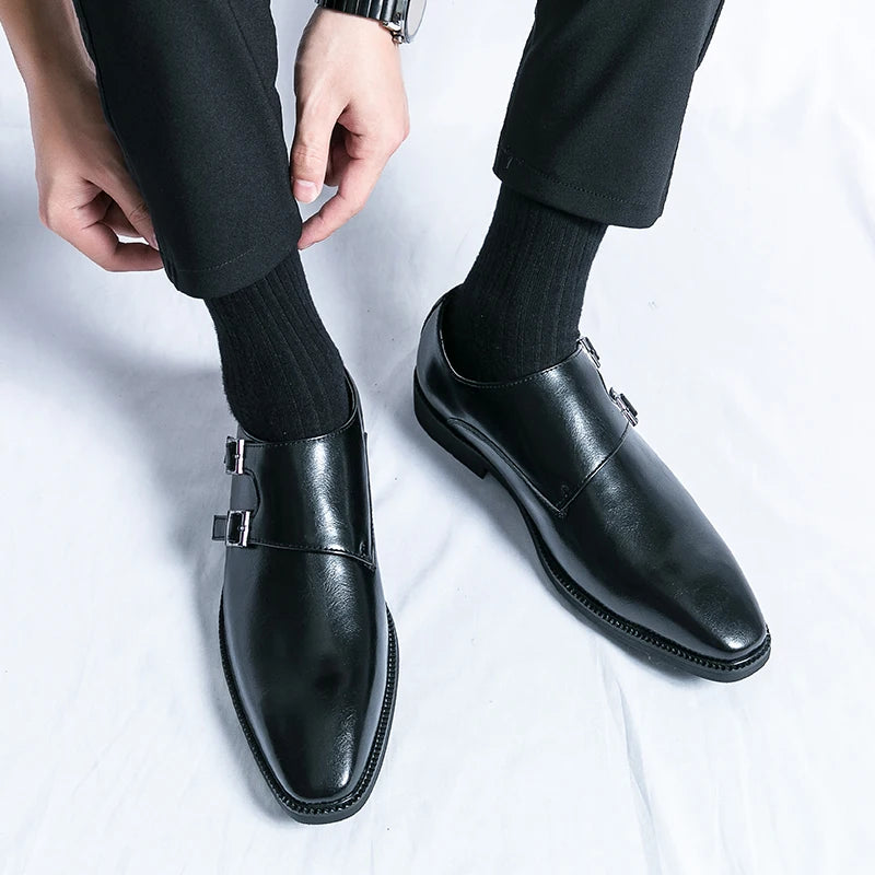 2024-2025 New Leather Shoes for Men Monk Shoes Classic Brown Wedding Shoes for Men Fashion Casual Men Shoes Evening Dress Moccasins