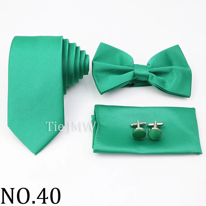 Hot Sale Pink Purple Sage Green Tie Set Polyester Necktie Bowtie Cufflink Brooch For Groom Suit Wedding Cravat Shirt Accessory