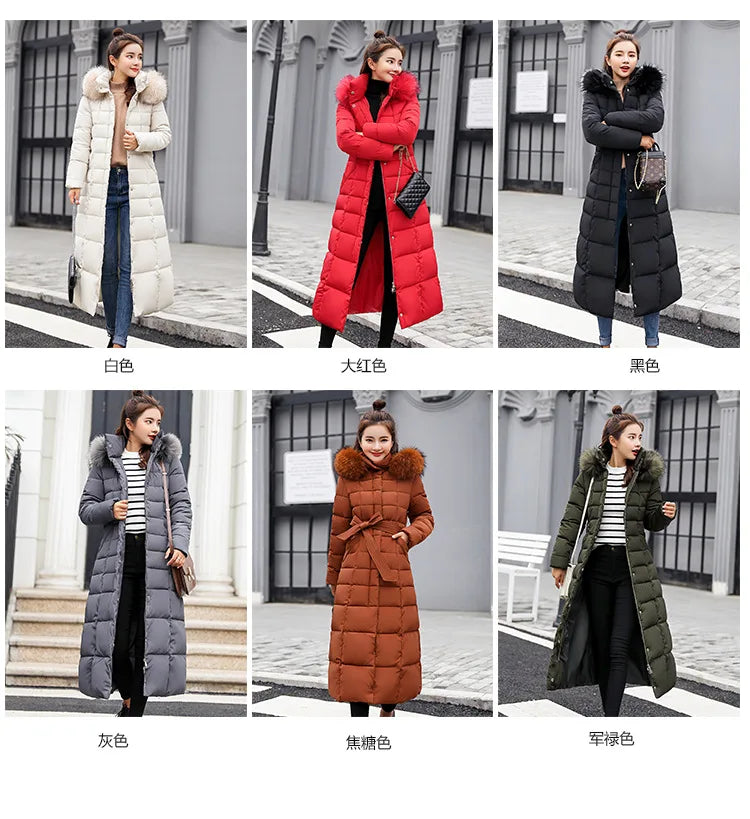 New 2024 - 2025 X-Long Down Jacket Women Casual Thick Warm Padded Coat Winter Loose Solid Hooded Parkas Lady Korean Fashion Solid Long Overcoa