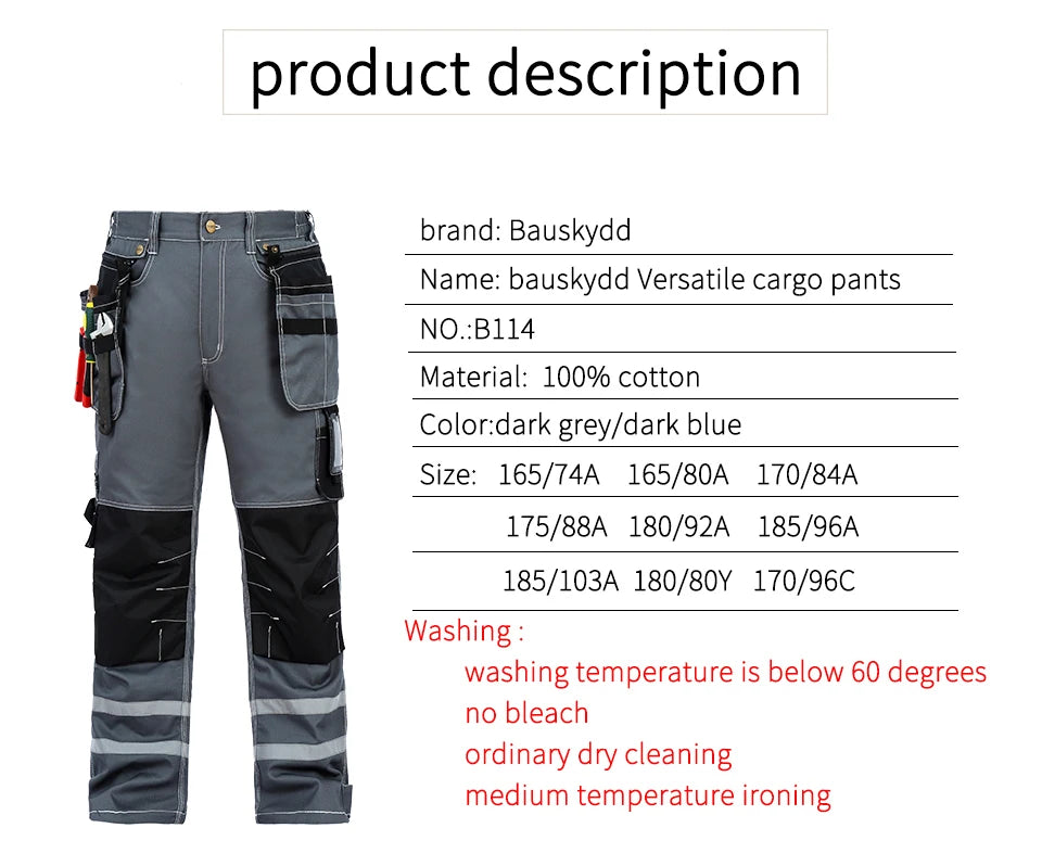 Electrician Men Working Pants Multi Functional Pockets Wear-resistance Workwear Trousers Reflective Work Mechanic Repair Mens Cargo Pants