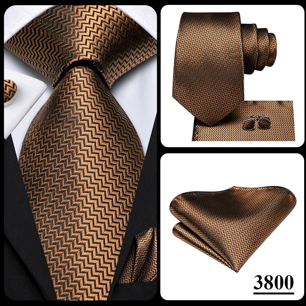 Hi-Tie Solid Green Orange Mens Fashion Necktie Handkerchief Cufflinks for Tuxedo Accessory Classic Silk Luxury Tie for Man Gift