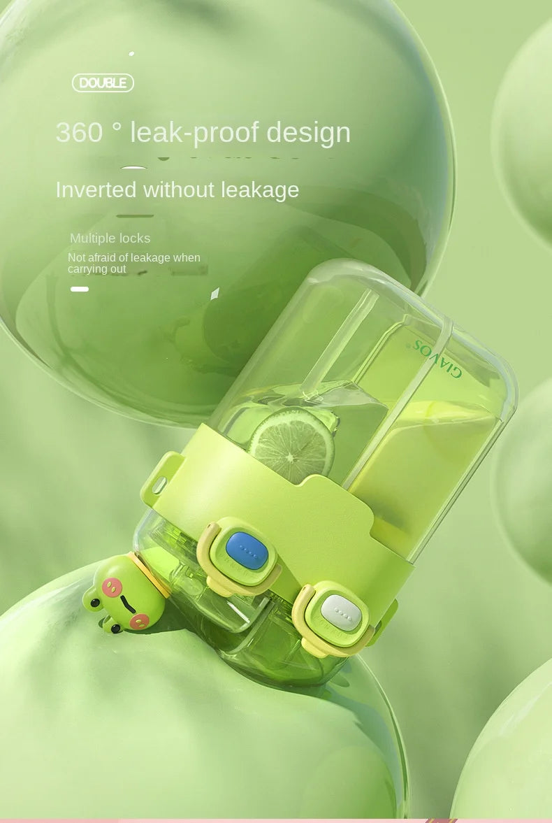 GIAVOS Large Capacity Portable Plastic Cup High Appearance Level Split Storage Cup Children's Water Cup Students with Straw Cup