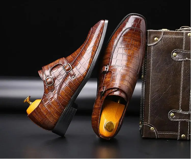 Man's Business Dress Office Shoes Crocodile Grain Leather Shoes Mens Buckle Casual Wedding Party Shoe Men Loafers Flats